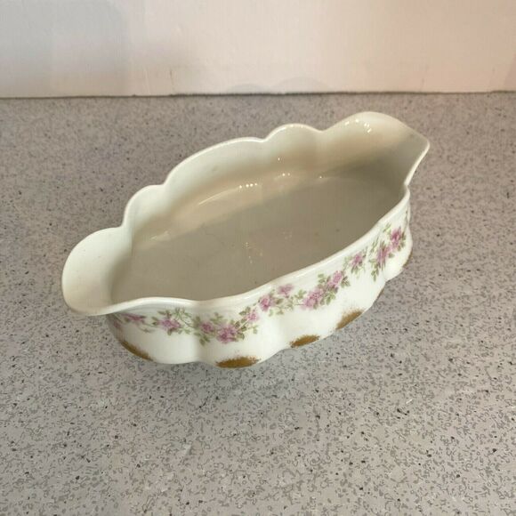 Vintage Haviland Limoges Gravy or Sauce Boat Bowl Server White & Pink Flowers - Picture 2 of 7